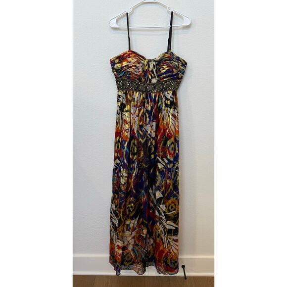 Oleg Cassini Dresses & Skirts - Vintage Oleg Cassini Silk Maxi Dress Gown Multicolor Metallic Beaded Eclectic 10